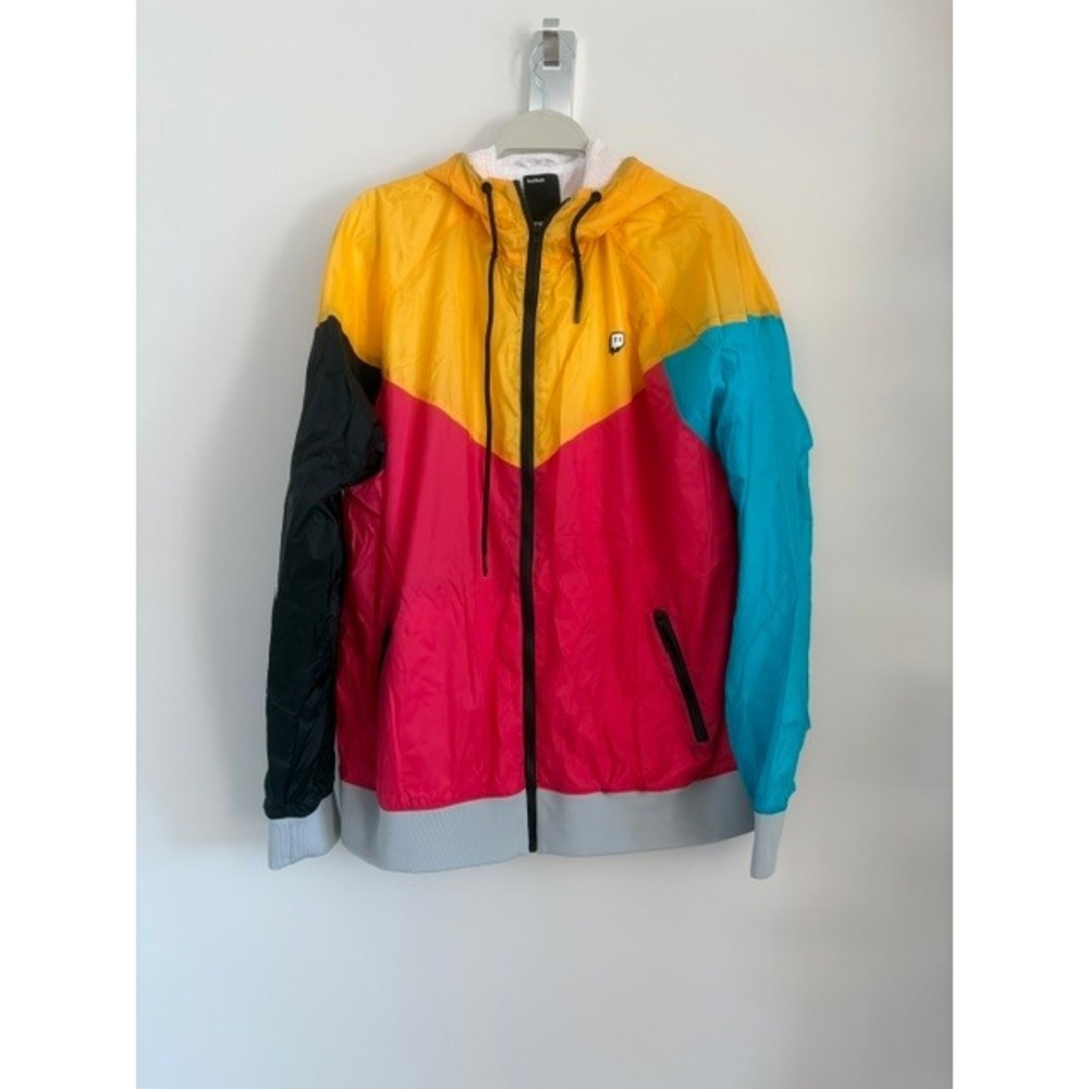 Twitch Glitch Colorblock Windbreaker Mens XL‎ Hooded Zip Up Jacket Multicolor
